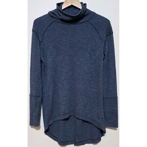 Free People We‎ The Free S Oversized Navy Split Back Turtleneck Top Boho Sweater